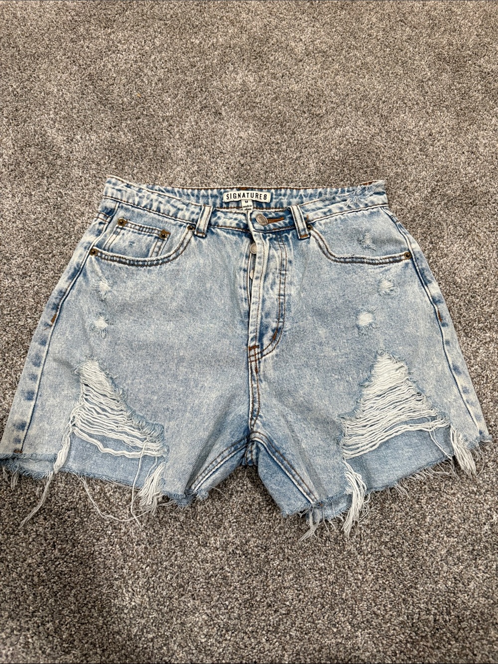 Signature8 Washed Light Blue Distressed Denim Cutoff Shorts